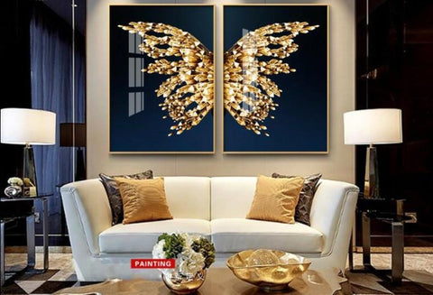 Nordic Golden Butterfly Canvas Painting (No Frame)
